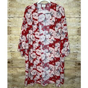KNOX ROSE BOUTIQUE XS/S OPEN FRONT FLORAL PRINT LAYERING KIMONO CARDIGAN